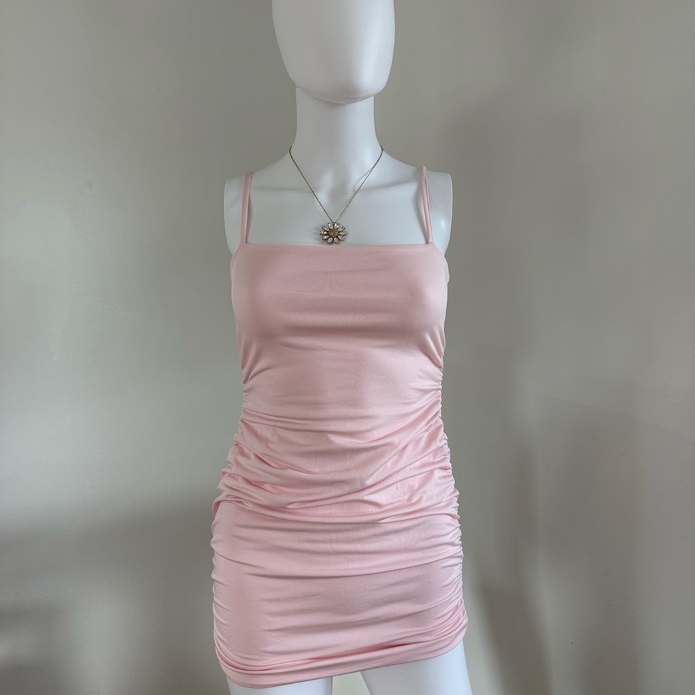 Pink Ruched Mini Dress